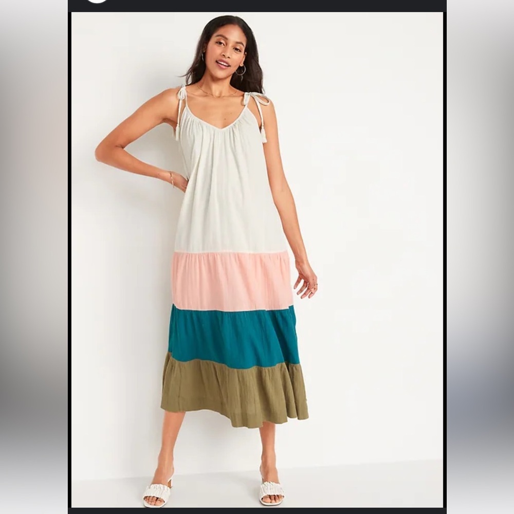 Sleeveless Tasseled Color-Block All-Day Maxi Swing Dress size s tall new